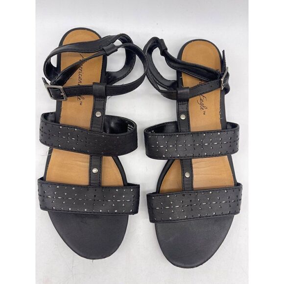 American Eagle Black Strappy Sandals Size 10 - Picture 4 of 8